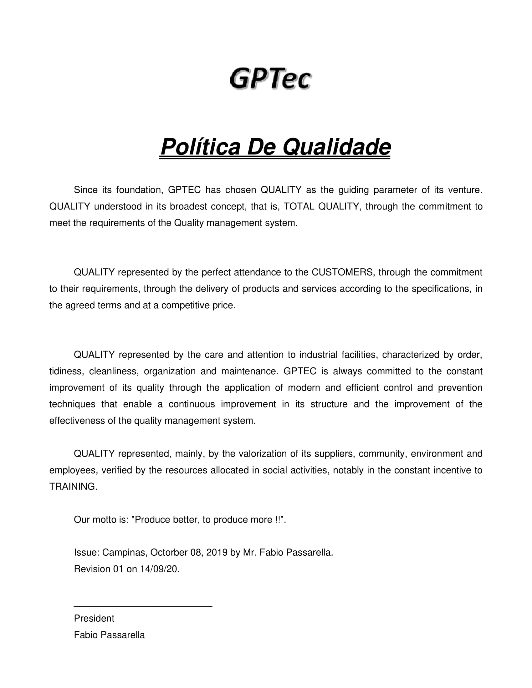 POLÍTICA DE QUALIDADE